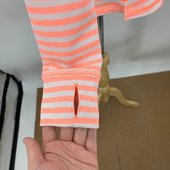 Lucy Activewear 1/4 Zip Top Women S Neon Peach Stripe Pockets Stretch Thumbholes - Picture 6 of 13